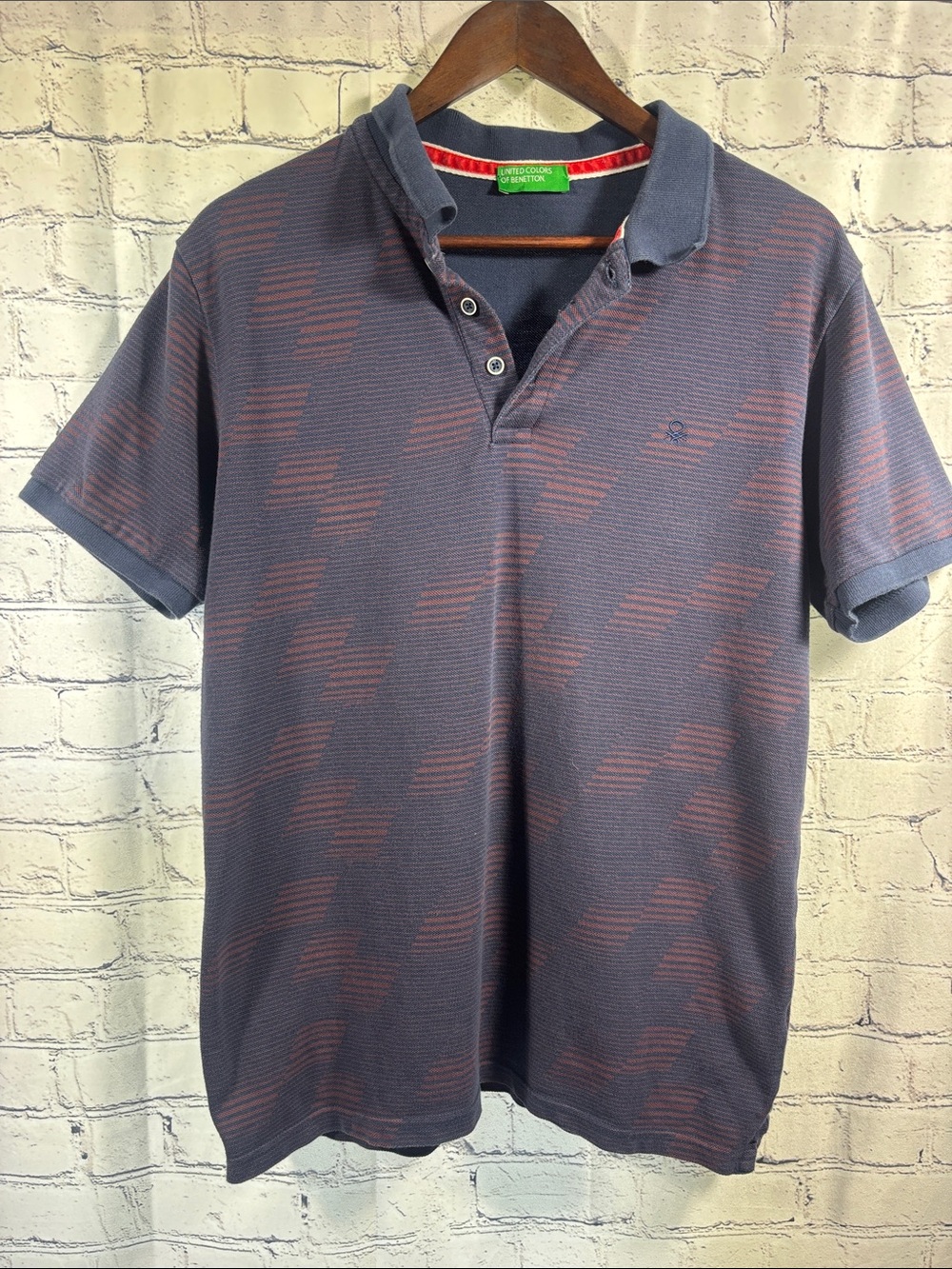 United Colors Of Benetton Men's Polo — Navy with Rust Accents